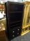 (R5) WOODEN HUTCH; DARK WOOD GRAIN HUTCH WITH 3 ADJUSTABLE SHELVES, BELOW IS 2 CABINET DOORS WITH 2