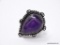 (SHOW) LADIES GERMAN SILVER RING; TEARDROP SHAPED PURPLE AMETHYST AND GERMAN SILVER RING. SIZE 9.5.