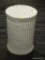 CERAMIC STOOL; BAMBOO BUNDLE WHITE CERAMIC STOOL. HAS A CHIP ON THE BOTTOM RIM. MEASURES 17.5 IN