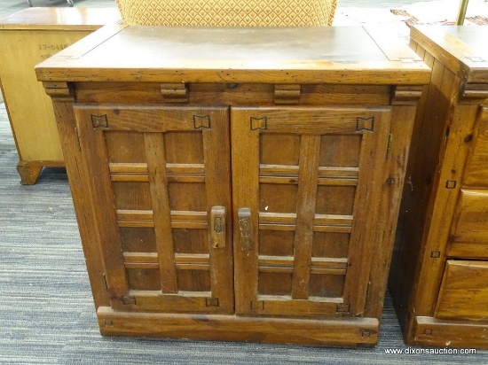 LINK-TAYLOR "RAWHIDE" CABINET; A RAWHIDE AND WOODEN CABINET. THE CABINET HAS A LEATHER STYLE VENEER