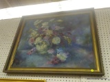 (R1) FRAMED OIL ON CANVAS; ABSTRACT STILL LIFE OF FLOWERS IN A VASE. SIGNED BY ARTIST IN LOWER RIGHT