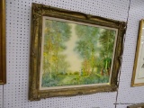 (R1) FRAMED SIDERIS OIL ON CANVAS; LARGE OIL ON CANVAS LANDSCAPE PAINTING SHOWING 5 VICTORIAN WOMEN