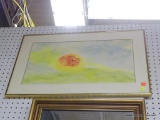 (R1) FRAMED WATERCOLOR; FRAMED WATERCOLOR PRINT OF A SUNSET OF A FIELD WITH A BLUE SKY. SIGNED BY