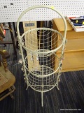 (R1) TIERED METAL BASKET; 3 TIER GRAYISH COLORED METAL BASKET WITH 3 WOVEN BASKETS AND A VINE OF