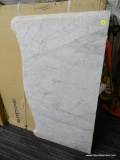 (BACKWALL) SLAB OF GRAY MARBLE; GRAY MARBLE SLAB WITH A SERPENTINE FRONT, ROUNDED EDGES AND DARK