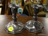 (R2) SILVER-PLATE CANDLE HOLDERS; KIRK STIEFF SILVER-PLATE CANDLE STICK HOLDERS WITH A FABRIC