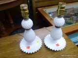 (R2) PAIR OF MILK GLASS TABLE LAMPS; 2 PIECE LOT OF HOBNAIL DETAILED MILK GLASS TABLE LAMP WITH A