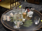 (R3) LOT OF ASSORTED SHOT GLASSES; 17 PIECE LOT OF ASSORTED SHOT GLASSES TO INCLUDE 4 ETCHED GLASS