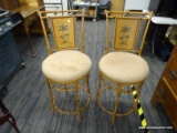 (R4) PAIR OF MATCHING BAR CHAIRS; 2 MATCHING FAUX BAMBOO, METAL BAR CHAIRS ON A SWIVEL WITH HAND