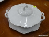 (R4) HAVILAND SERVING BOWL; HAVILAND FRANCE WHITE SERVING DISH WITH A LID AND SCALLOPED EDGES. HAS