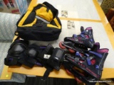 (R4) BACKPACK AND ROLLER BLADES; LOT INCLUDES A YELLOW AND BLACK BACK PACK AND AEROBLADE ROLLER