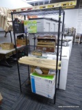 (R5) METAL SHELVING UNIT; BLACK METAL SHELVING UNIT WITH 5 SHELVES. SHELVES ARE ADJUSTABLE. MEASURES