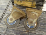 (R5) PAIR OF CASTERS; 2 RUBBER CASTERS WITH A METAL BASE. ROLL VERY WELL.