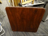 (BACKWALL) FOLDING TABLE; SQUARE FOLDING TABLE WITH A FAUX LEATHER TOP. MEASURES 2 FT 7 IN X 2 FT 7