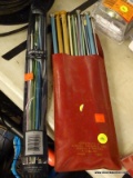 (R6) LOT OF ASSORTED KNITTING NEEDLES; A ~60 PIECE LOT OF KNITTING NEEDLES AND 2 CARRYING POUCHES.