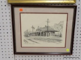 (R6) FRAMED KENNETH HARRIS SKETCH; SKETCH SHOWING THE TRAIN STATION IN MANASSAS VIRGINIA. DOUBLE