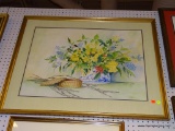 (R6) FRAME3D ROBIN REYNOLDS PRINT; ASSORTED FLOWERS IN A BLUE AND WHITE VASE. DOUBLE MATTED AND