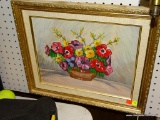 (R6) FLORAL OIL ON BOARD; STILL LIFE PORTRAIT OF A FLOWER ARRANGEMENT, HAS PASTEL COLORS. MATTED IN