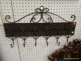(R1) METAL TOWEL RACK; WALL HANGING METAL TOWEL RACK WITH 6 DIFFERENT HOOKS, FLORAL DETAILED CAPS TO