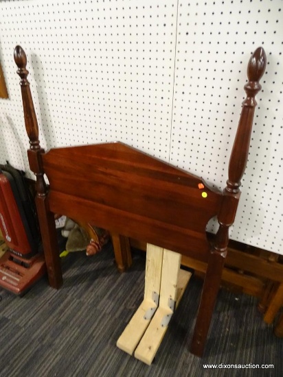 (R1) HEADBOARD; 1 OF A PAIR OF MAHOGANY TWIN SIZE HEADBOARDS WITH ACORN STYLE FINIALS. MEASURES 39