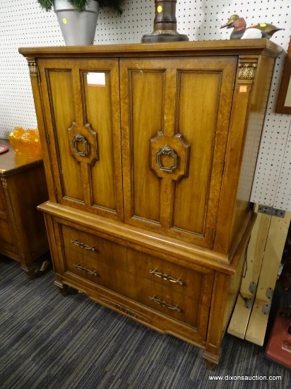 (R1) LINENS CHEST; FEATURES ACANTHUS LEAF CARVED ACCENTS AND OCTAGONAL CENTER PANELED DOORS OVER 2