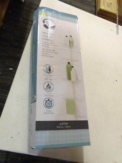 ZENNA-HOME CORNER CADDY; WHITE ADJUSTABLE HEIGHT TENSION CORNER CADDY WITH 4 SHELVES AND 8 FT MAX
