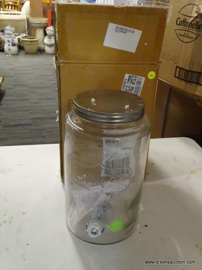 LANCASTER BEVERAGE DISPENSER; LANCASTER 1.5 GALLON GLASS BEVERAGE DISPENSER. COMES IN OPENED BOX.