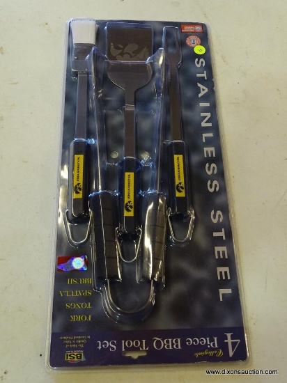 BSI IOWA HAWKEYES BBQ TOOL SET; BSI COLLEGIATE 4 PIECE IOWA HAWKEYES STAINLESS STEEL BBQ TOOL SET TO