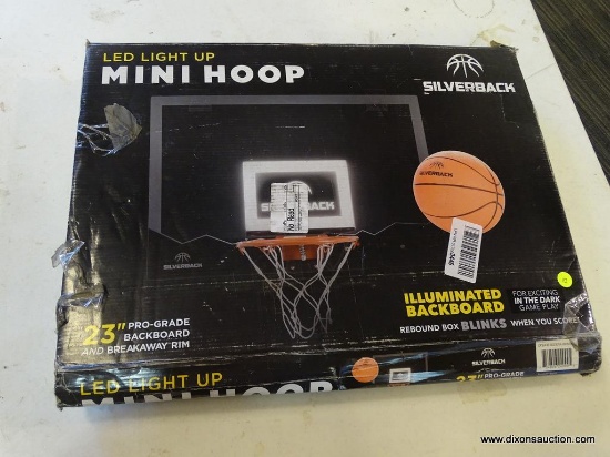SILVERBACK MINI LED LIGHT UP HOOP; SILVERBACK 23" LED LIGHT-UP OVER THE DOOR MINI BASKETBALL HOOP.