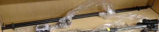 CURTAIN ROD; BLACK ALUMINUM CURTAIN ROD WITH BROWN BALL/BULB CAPS. ADJUSTABLE LENGTH. EACH POLE