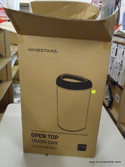 NINESTARS OPEN TOP TRASH CAN; NINESTARS OTT-50-19BK OPEN TOP OFFICE BATHROOM TRASH CAN, 13 GAL 50L,