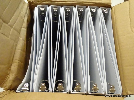 LOT OF CARDINAL BINDERS; 12 PACK OF 1 IN, 3 RING BINDERS WITH A WHITE EXTERIOR. COMES IN DAMAGED