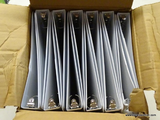 LOT OF CARDINAL BINDERS; 12 PACK OF 1 IN, 3 RING BINDERS WITH A WHITE EXTERIOR. COMES IN DAMAGED