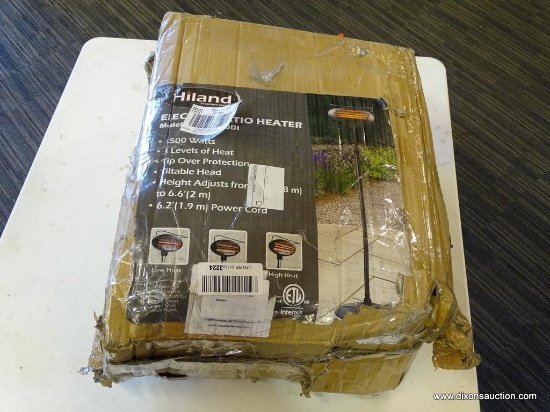 HILAND PATIO HEATER; ELECTRIC PATIO HEATER, 1500 WATTS WITH VARIABLE HEAT CONTROL. MEASURES UP TO