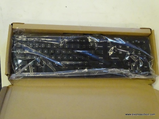 AMAZONBASICS KEYBOARD; AMAZONBASICS WIRED PC COMPUTER KEYBOARD. OPENED IN PACKAGING.