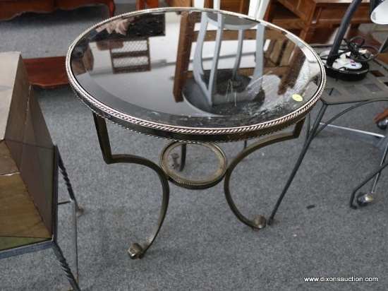(R4) METAL AND GLASS TOP TABLE; BRONZE TONED AND SMOKED GLASS TABLE WITH 1 IN BEVELED GLASS AND