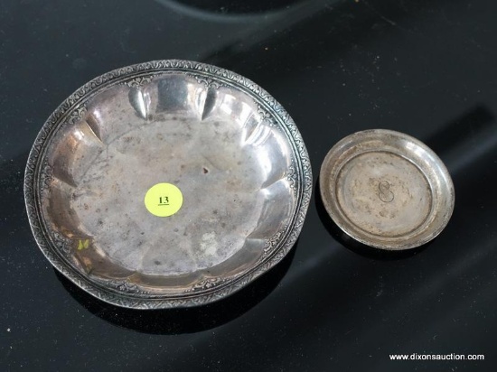 (R4) LOT OF STERLING SILVER; VICTORIAN EMBOSSED MINT DISH (5.5 IN DIAMETER) AND AN ENGRAVED BUTTER