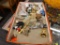 (R2) LOT OF ASSORTED FIGURINES AND TRINKETS; BOX TOP WITH ABOUT 30 ANIMAL PORCELAIN FIGURINES,