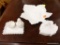 (R2) LOT OF MILK GLASS; 5 PIECE LOT OF MILK GLASS TO INCLUDE A LEAF SHAPED BOWL, A LEAF SHAPED NUT