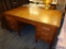 (R4) KNEE HOLE DESK; LARGE WOODEN 6 DOVETAIL DRAWER DESK WITH 1 DRAWER ABOVE THE SEAT SLOT, 3