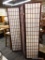 (R4) TRI FOLD SCREEN; WOODEN PANELED TRIFOLD WITH A WHITE CLOTH SCREEN. EACH PANEL MEASURES 17.5 IN