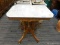 (R5) MARBLE TOP END TABLE; WHITE MARBLE TOP END TABLE WITH A REEDED DETAILED PEDESTAL STAND WITH 4