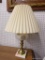 (R1) BRASS AND MARBLE TABLE LAMP; WHITE GLASS TABLE LAMP WITH FLOWERS PAINTED ON THE SIDE WITH A