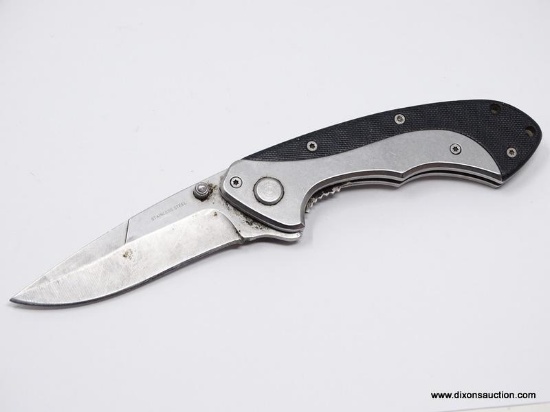 (SHOW) POCKET KNIFE; STAINLESS STEEL POCKET KNIFE WITH A DROP POINT BLADE.