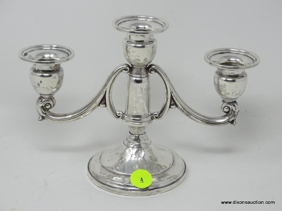 (SHOW) STERLING CANDELABRA; STERLING 5.5 IN TALL 3-ARM CANDELABRA REINFORCED WITH CEMENT.
