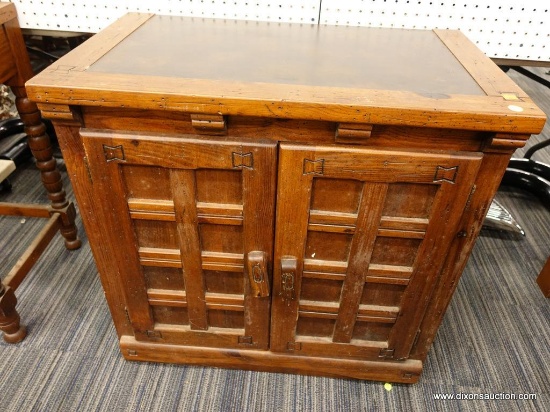 (R1) LINK-TAYLOR "RAWHIDE" CABINET; A RAWHIDE AND WOODEN CABINET. THE CABINET HAS A LEATHER STYLE