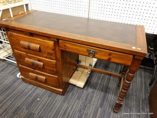 (R1) LINK-TAYLOR "RAWHIDE" DESK; A RAWHIDE AND WOODEN DESK. THE CHEST DESK HAS LEATHER STYLE VENEER
