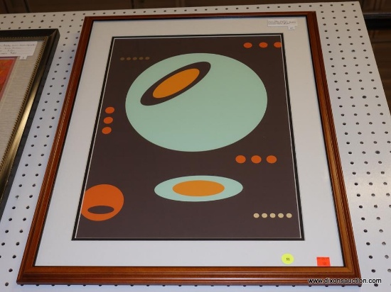 (R1) FRAMED ABSTRACT PRINT; "STAR SYSTEM" MID CENTURY MODERN FRAMED PRINT WITH TEAL, ORANGE AND