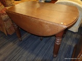 (R2) DROP LEAF TABLE; WOODEN DROP LEAF TABLE WITH 2 DROP LEAVES (ADDS 11 IN) AND TURNED LEGS ON