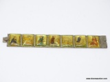 (SHOW) ORIENTAL PANELED BRACELET; 7 HAND PAINTED YELLOW STONE BRACELETS, EACH STONE HAS A DIFFERENT